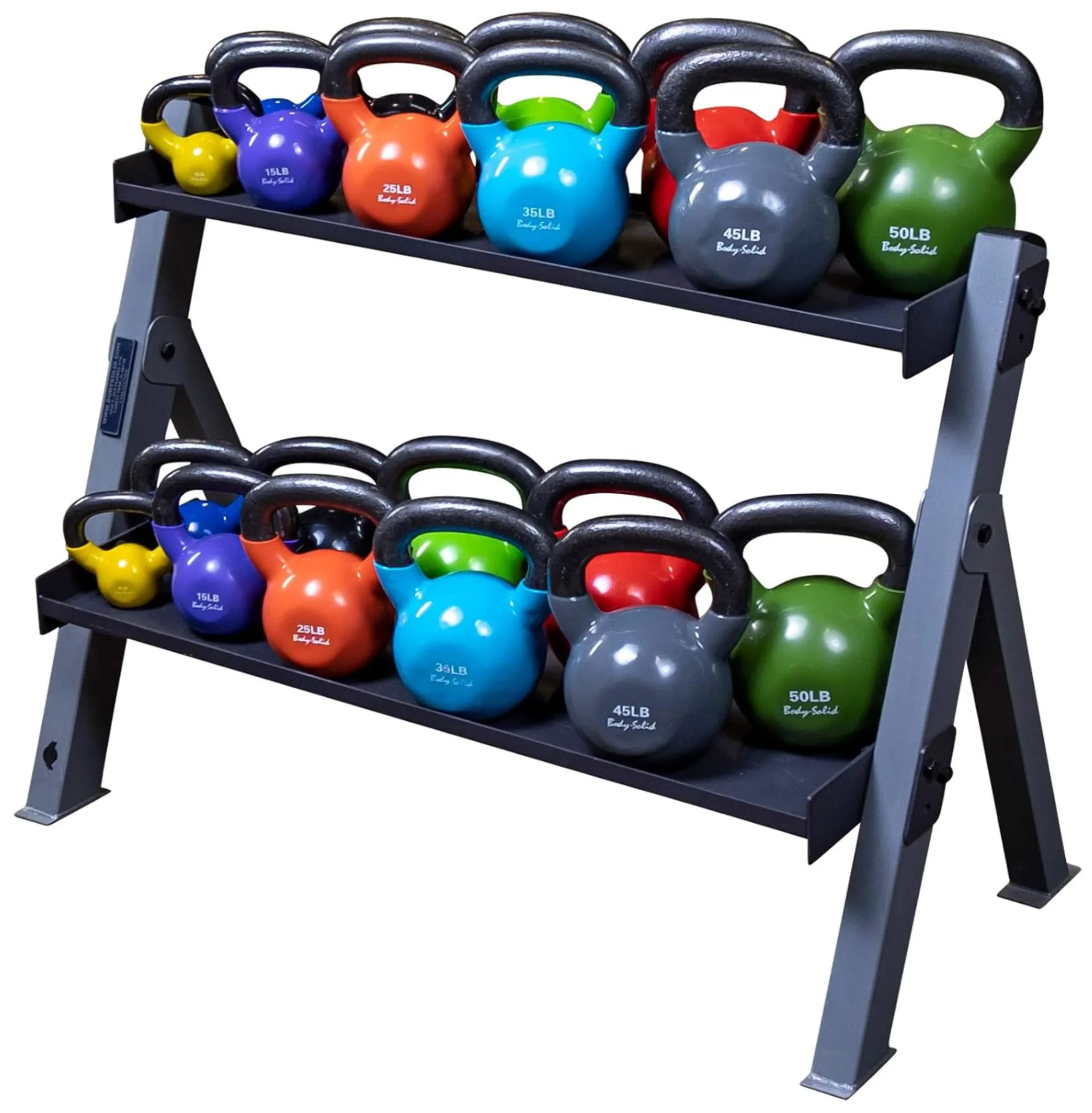 Body Solid GDKR100B Dual Dumbbell & Kettlebell Rack - Black (New) - Image 2