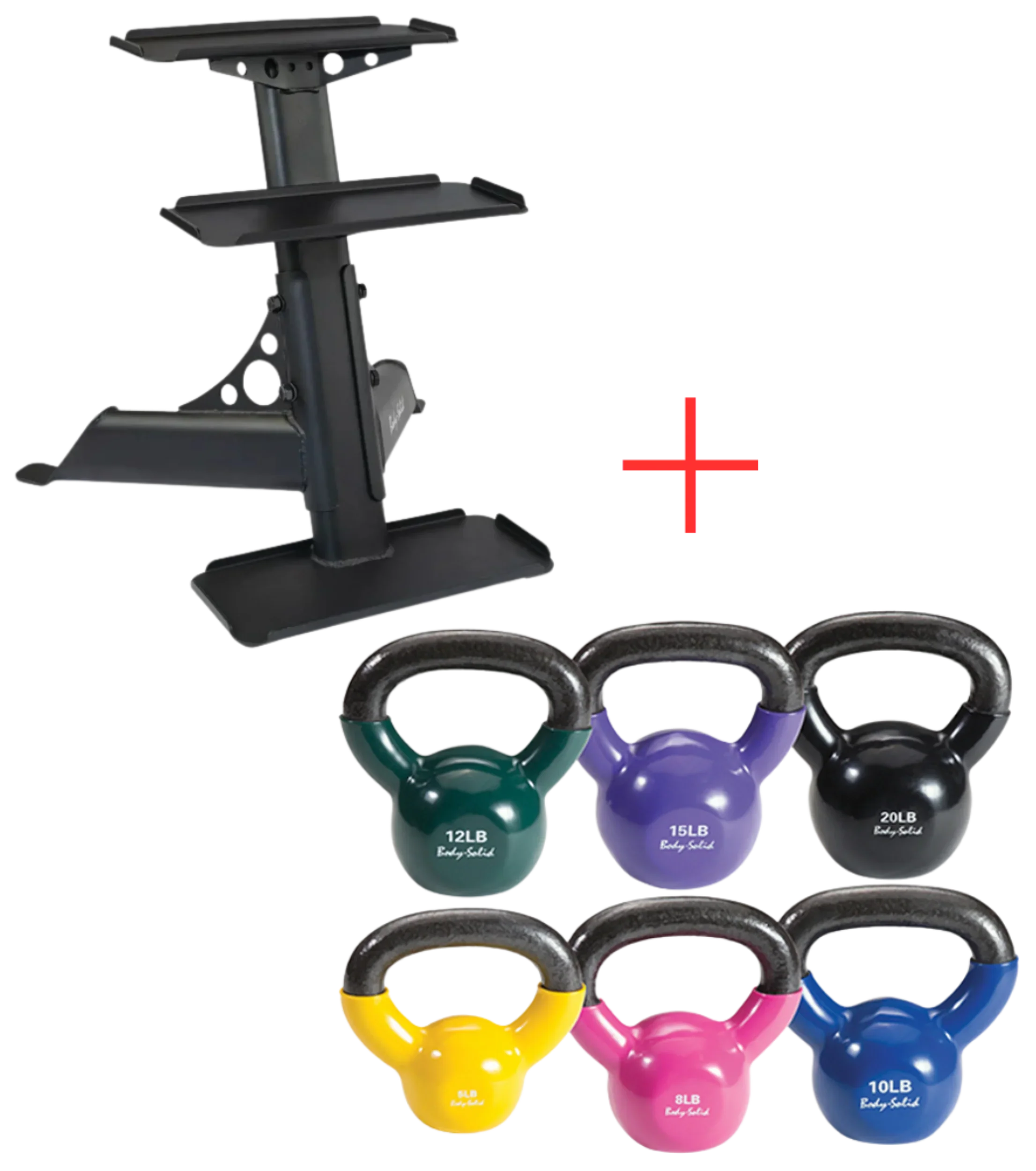 Body Solid KBVS70PACK Vinyl Coated Kettlebell Set 5-20 lb. with GDKR50 (New)