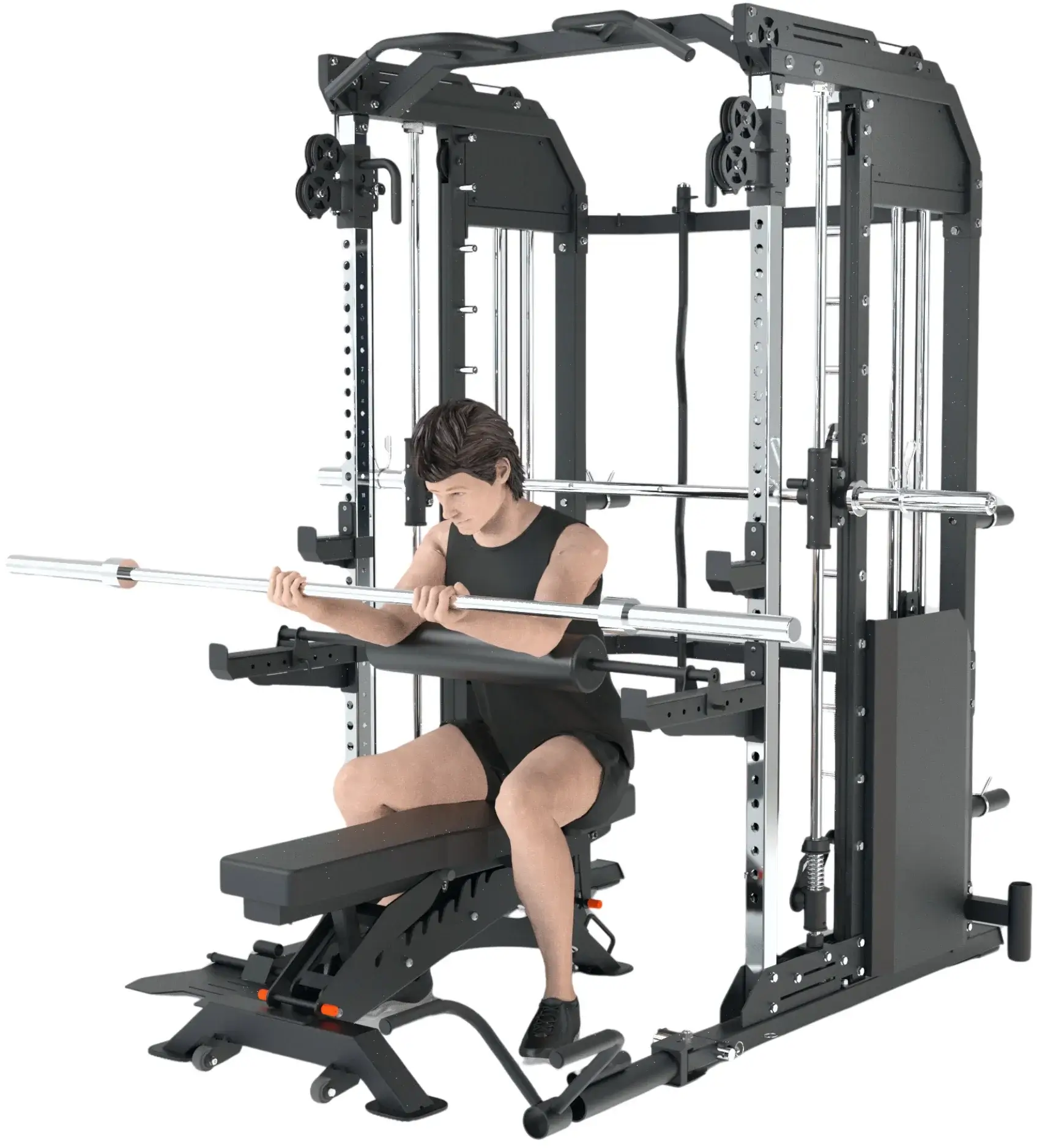 French Fitness FSR50 All-in-One Home Gym Smith Machine + Dual Cable Rack (New) - Image 9