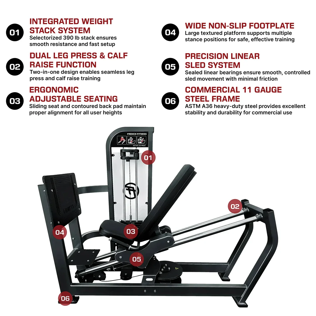 French Fitness Tahoe Seated Leg Press Sled / Calf Raise (New) - Image 2
